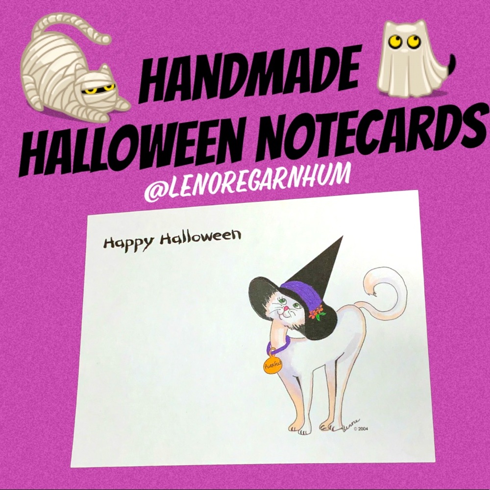 Halloween Cat Witch handmade note cards my art